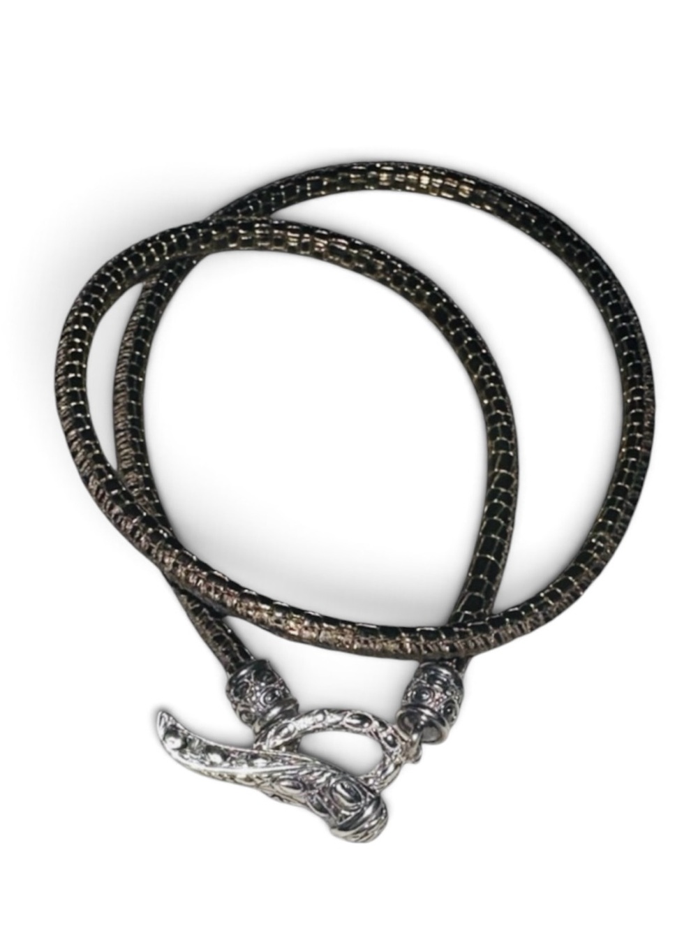 Jai John Hardy Sterling Silver Brown Snakeskin Embossed Leather Wrap Bracelet